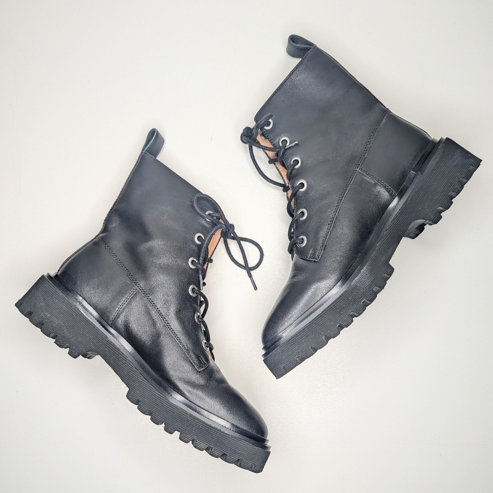 Madewell The Rayna Black Leather Boot Lace Up Combat Lug Sole Size 8.5 - Picture 3 of 8